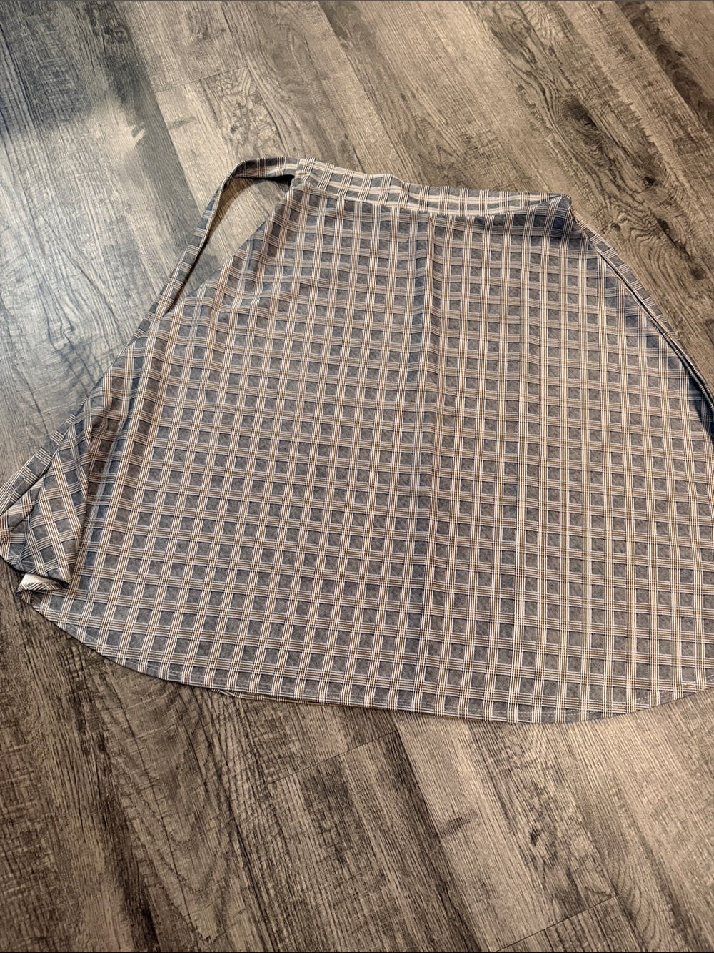 Checked Midi A-Line Skirt in Blue and Cream